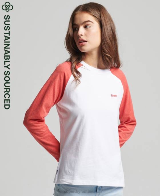 Superdry bluză vintage de baseball cu mânecă lungă din bumbac organic îmbrăcăminte coral femei JX0Z6658