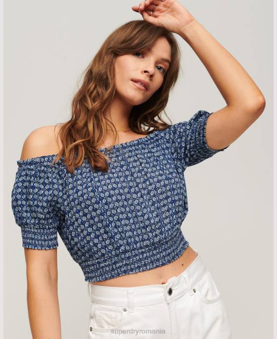 Superdry crop top cu mânecă scurtă îmbrăcăminte albastru femei JX0Z2023