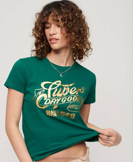 Superdry îmbrăcăminte de lucru tricou grafic cu scripturi îmbrăcăminte verde femei JX0Z2099