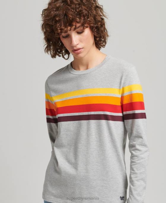 Superdry top cu mânecă lungă cali stripe 2.0 din bumbac organic îmbrăcăminte gri deschis femei JX0Z6540