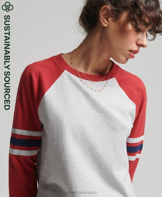 Superdry top de baseball vintage din bumbac organic cu jumătate de mânecă îmbrăcăminte gri femei JX0Z6646