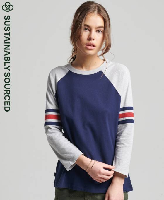 Superdry top de baseball vintage din bumbac organic cu jumătate de mânecă îmbrăcăminte marina femei JX0Z6575