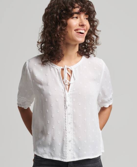 Superdry top din broderie vintage cu maneca scurta îmbrăcăminte alb femei JX0Z6695