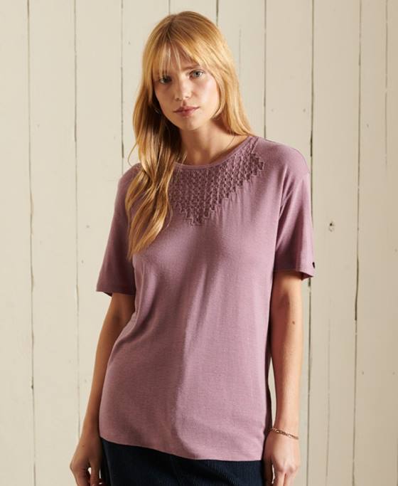 Superdry top din dantelă cu mâneci scurte chevron îmbrăcăminte Violet femei JX0Z2743