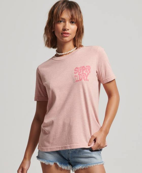 Superdry tricou autocolant de călătorie de epocă îmbrăcăminte roz femei JX0Z2840