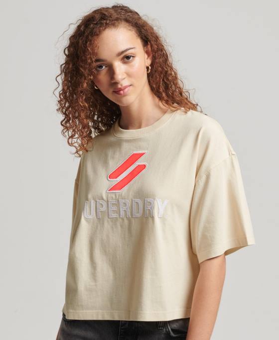 Superdry tricou boxy stivuit cu coduri îmbrăcăminte cremă femei JX0Z2776