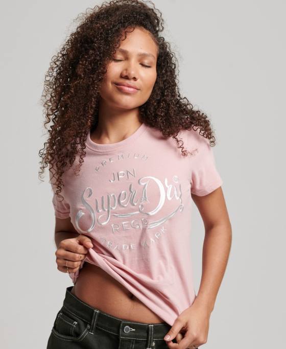 Superdry tricou brodat cu script premium îmbrăcăminte roz femei JX0Z6307