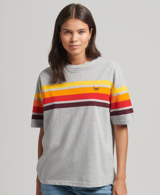 Superdry tricou cali stripe 2.0 din bumbac organic îmbrăcăminte gri deschis femei JX0Z6220