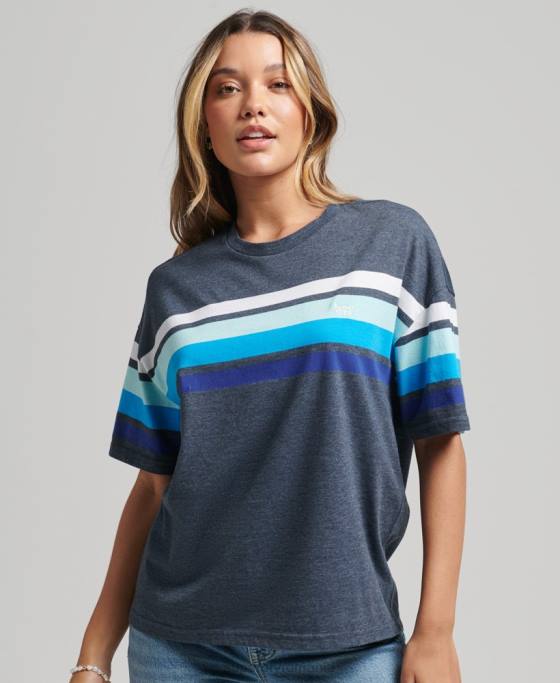 Superdry tricou cali stripe 2.0 din bumbac organic îmbrăcăminte marina femei JX0Z6272
