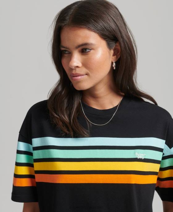 Superdry tricou cali stripe 2.0 din bumbac organic îmbrăcăminte negru femei JX0Z6256