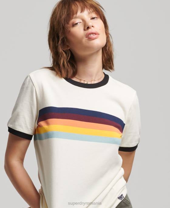 Superdry tricou cali stripe ringer îmbrăcăminte cremă femei JX0Z2820