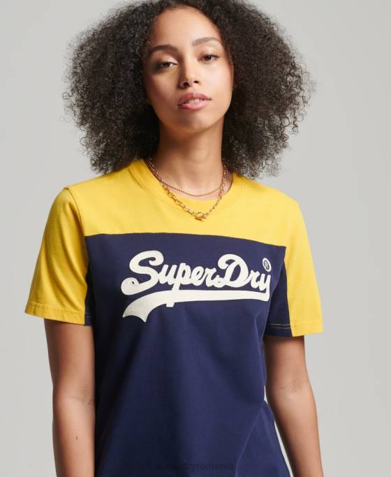 Superdry tricou colegial cu logo vintage îmbrăcăminte marina femei JX0Z6692