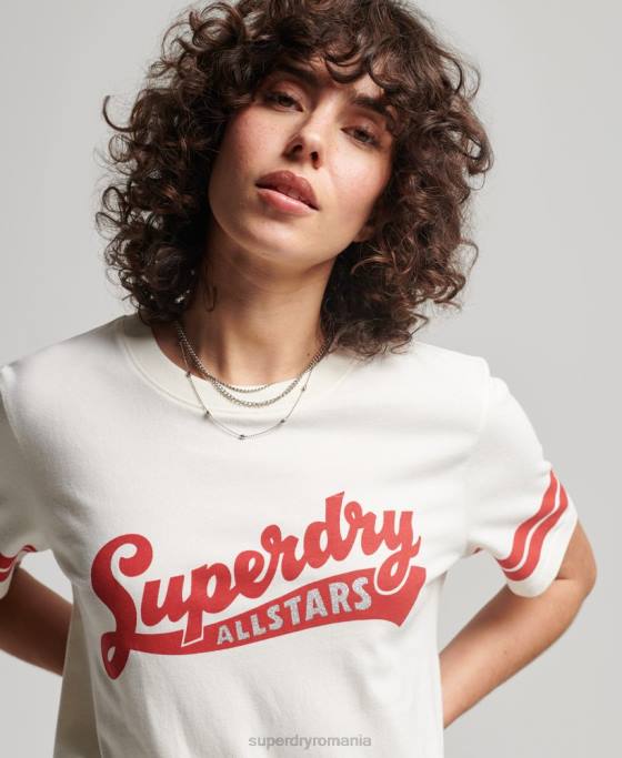 Superdry tricou colegial cu scripturi vintage din bumbac organic îmbrăcăminte alb femei JX0Z2291