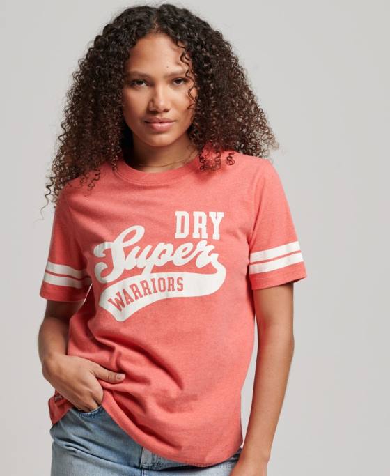 Superdry tricou colegial cu scripturi vintage din bumbac organic îmbrăcăminte coral femei JX0Z2247