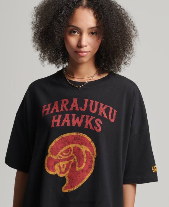 Superdry tricou colegial de epocă îmbrăcăminte negru femei JX0Z6217