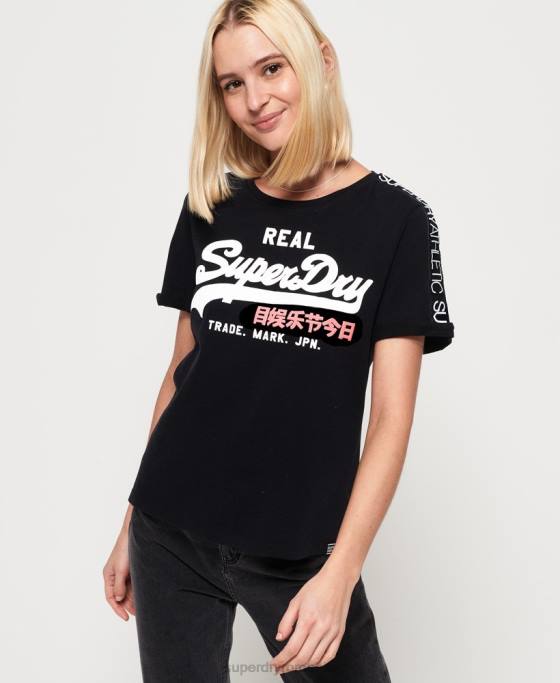 Superdry tricou cu bandă cu mâneci cu logo vintage îmbrăcăminte negru femei JX0Z2866