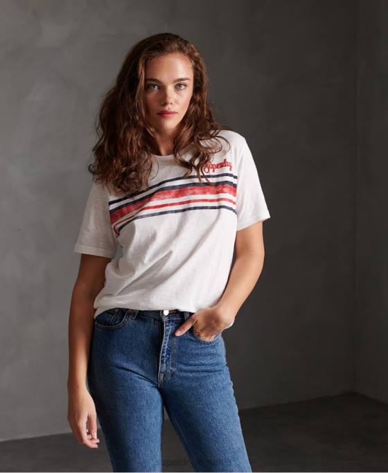 Superdry tricou cu dungi retro îmbrăcăminte alb femei JX0Z2830