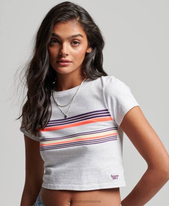 Superdry tricou cu dungi vintage îmbrăcăminte gri femei JX0Z2692