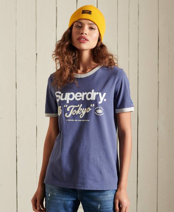Superdry tricou cu logo american classics ringer îmbrăcăminte marina femei JX0Z6298