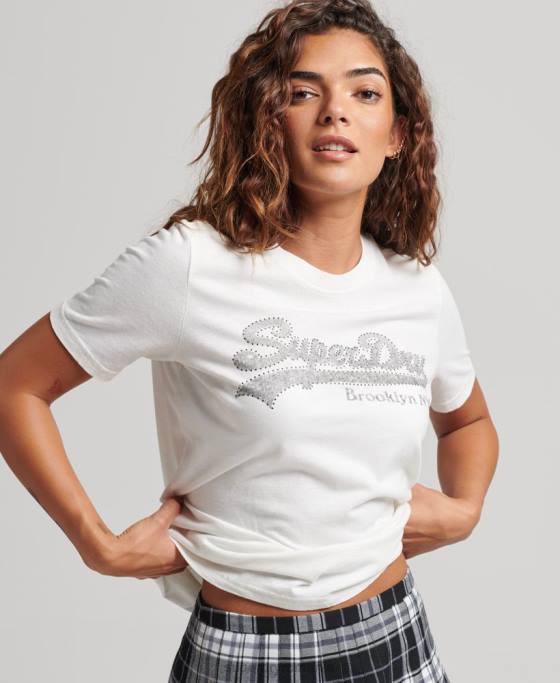 Superdry tricou cu logo grafic impodobit îmbrăcăminte cremă femei JX0Z6188