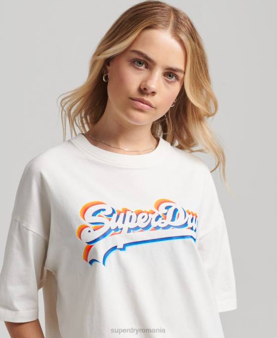 Superdry tricou cu logo vintage curcubeu îmbrăcăminte alb femei JX0Z6226
