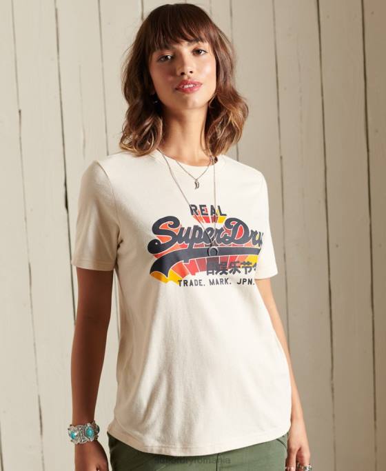 Superdry tricou cu logo vintage curcubeu îmbrăcăminte cremă femei JX0Z2822