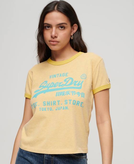 Superdry tricou cu logo vintage neon îmbrăcăminte galben femei JX0Z2643