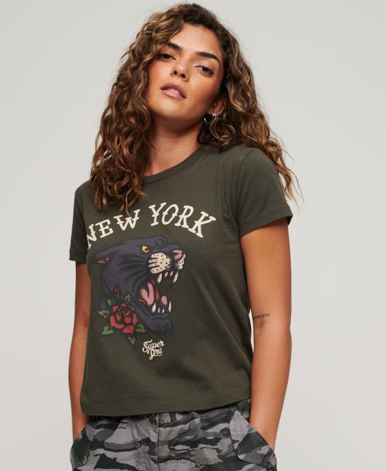 Superdry tricou cu tatuaj grafic anii '90 îmbrăcăminte verde femei JX0Z2627