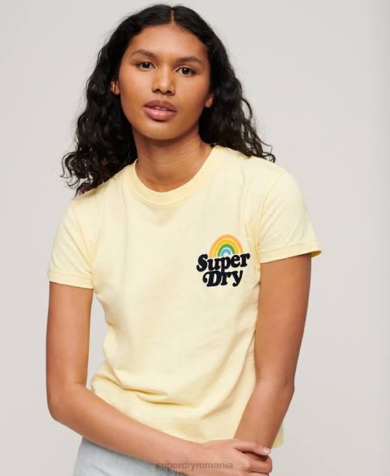 Superdry tricou curcubeu anii 90 îmbrăcăminte galben femei JX0Z2637