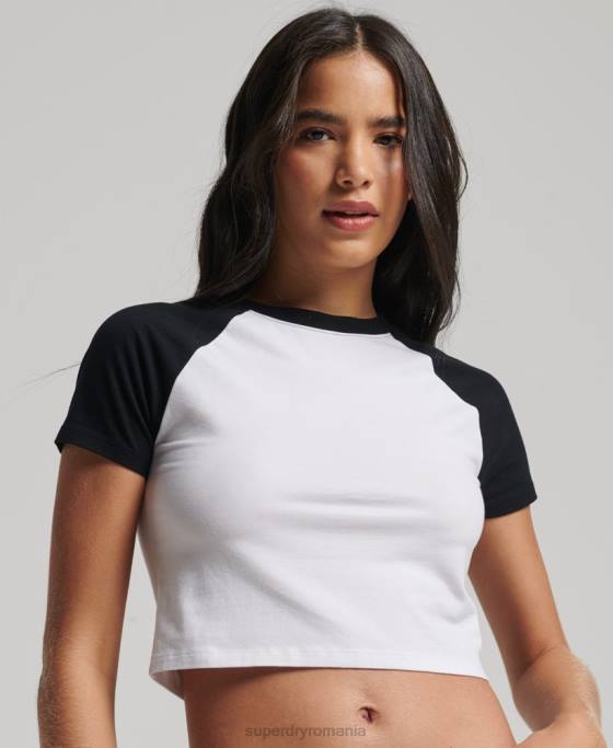 Superdry tricou de baseball decupat din bumbac organic îmbrăcăminte alb femei JX0Z6290