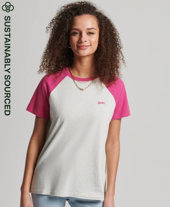 Superdry tricou de baseball vintage din bumbac organic îmbrăcăminte alb femei JX0Z2768