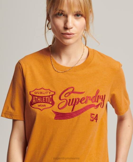 Superdry tricou de facultate în stil script vintage îmbrăcăminte galben femei JX0Z2731