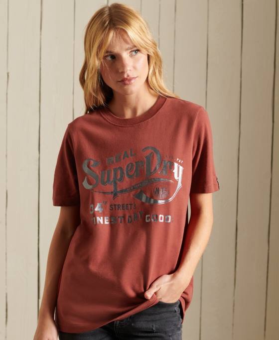 Superdry tricou din folie de îmbrăcăminte de lucru în stil script îmbrăcăminte roșu femei JX0Z2771