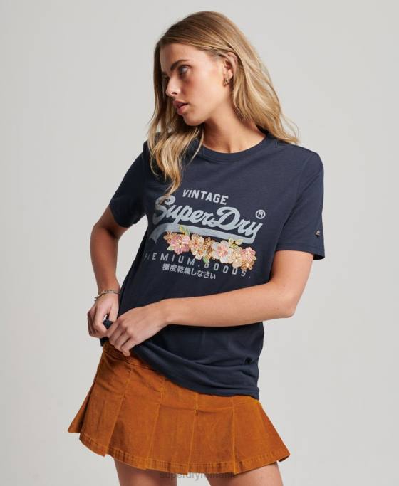 Superdry tricou floral premium cu logo vintage îmbrăcăminte marina femei JX0Z2714
