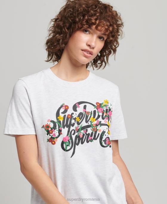 Superdry tricou floral stil script îmbrăcăminte gri deschis femei JX0Z6277