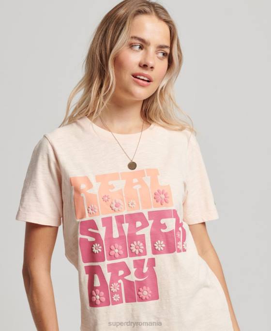 Superdry tricou floral superstat îmbrăcăminte roz femei JX0Z2633