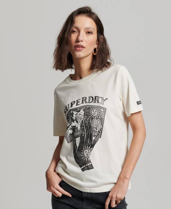 Superdry tricou grafic cărți de tarot îmbrăcăminte alb femei JX0Z2735