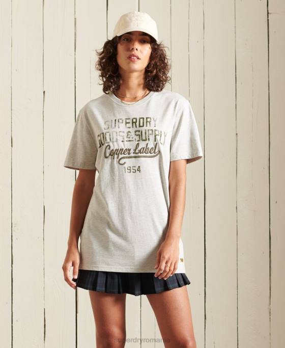 Superdry tricou grafic pentru îmbrăcăminte de lucru largi îmbrăcăminte gri deschis femei JX0Z6710
