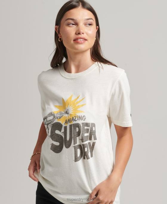 Superdry tricou indie vintage îmbrăcăminte cremă femei JX0Z6221