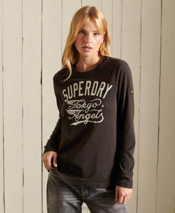 Superdry tricou îmbrăcăminte de lucru în stil script îmbrăcăminte maro femei JX0Z6750