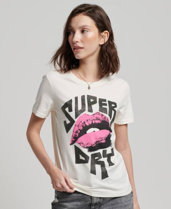 Superdry tricou poster lo-fi îmbrăcăminte alb femei JX0Z2717