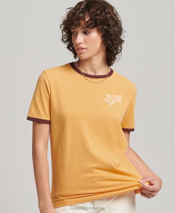 Superdry tricou ringer reciclat îmbrăcăminte galben femei JX0Z6241