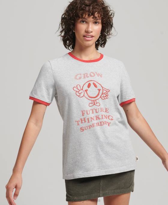 Superdry tricou ringer reciclat îmbrăcăminte gri femei JX0Z6254