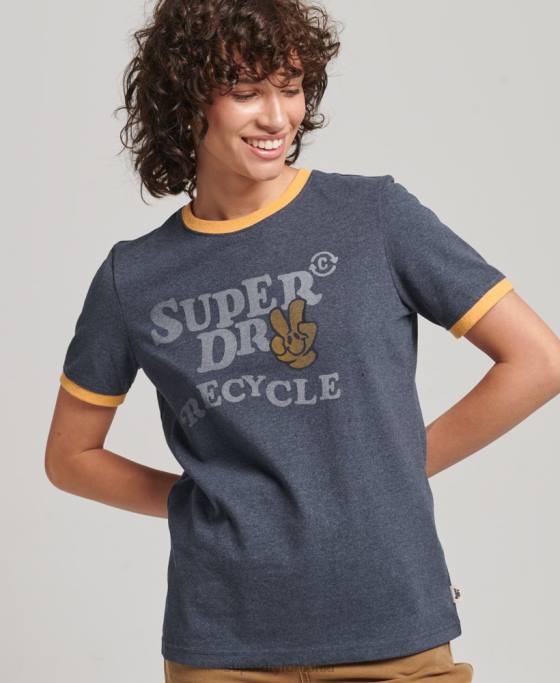 Superdry tricou ringer reciclat îmbrăcăminte marina femei JX0Z6224