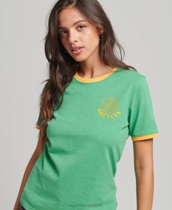 Superdry tricou ringer reciclat îmbrăcăminte verde femei JX0Z2831