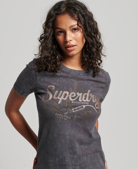 Superdry tricou skinny magazin de produse vintage îmbrăcăminte negru femei JX0Z2708