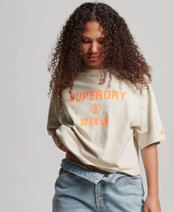 Superdry tricou sport din bumbac organic îmbrăcăminte bej femei JX0Z2259