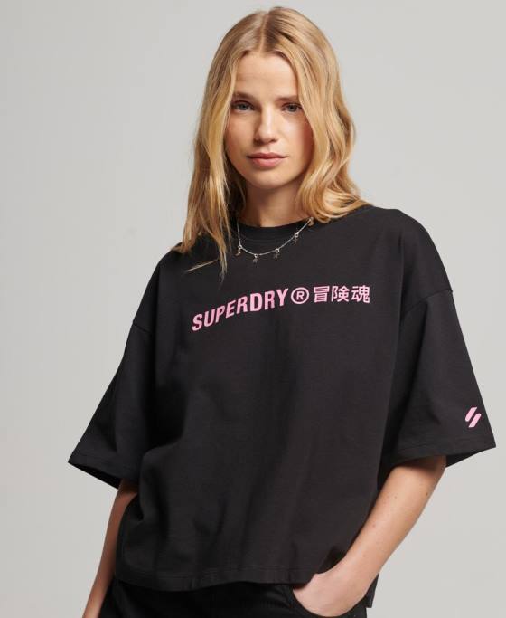 Superdry tricou sport din bumbac organic îmbrăcăminte negru femei JX0Z2310