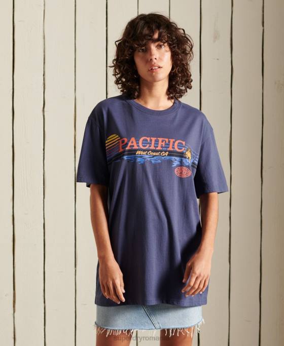 Superdry tricou supradimensionat cu grafic frontieră îmbrăcăminte marina femei JX0Z6761