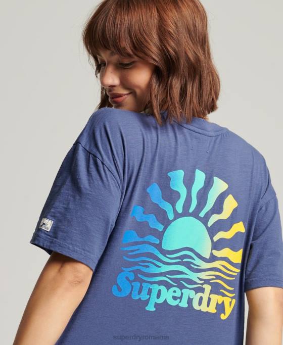 Superdry tricou vintage cali dungi îmbrăcăminte albastru femei JX0Z6184